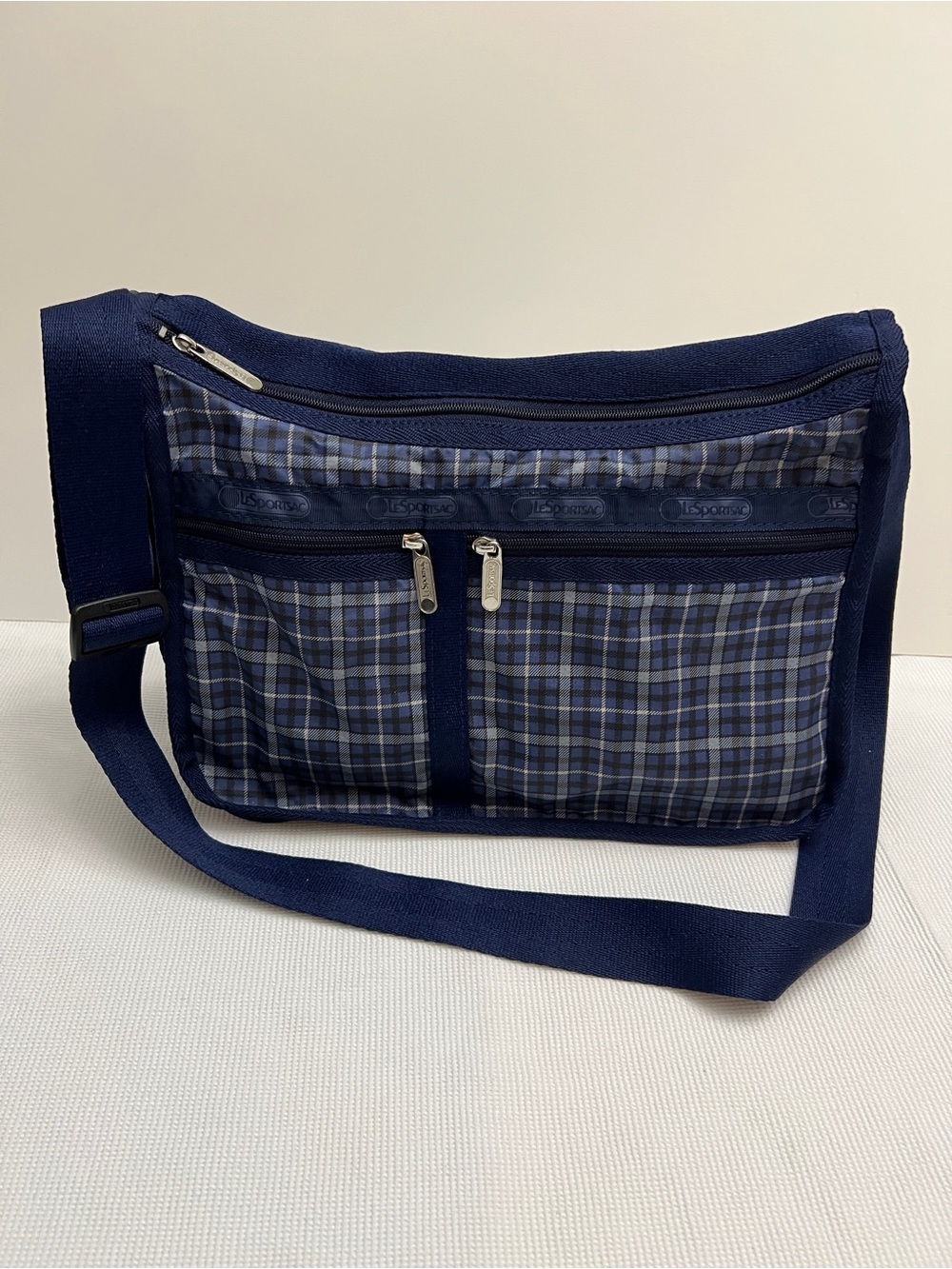 Le SportSac Deluxe Everyday Navy Plaid Crossbody Bag